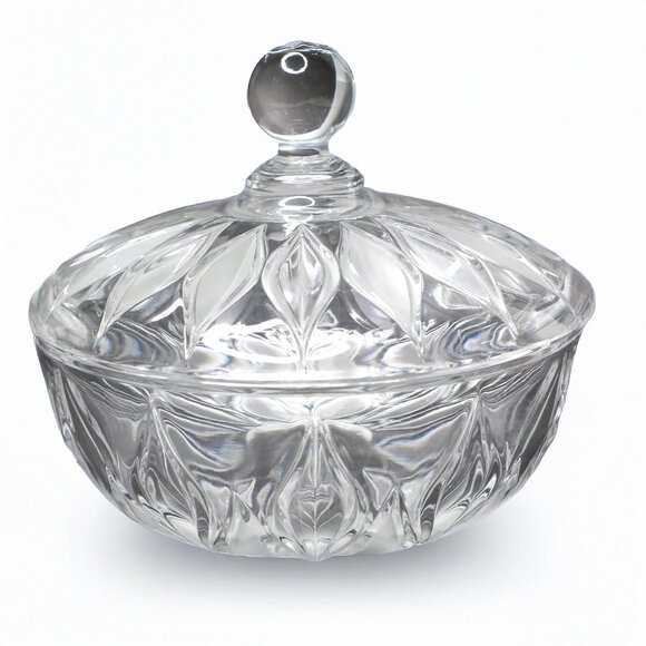 Vintage JOSKA Bleikristall Lead Crystal Candy Dish w/ Frosted Leaves & Lid Glass - Picture 1 of 12